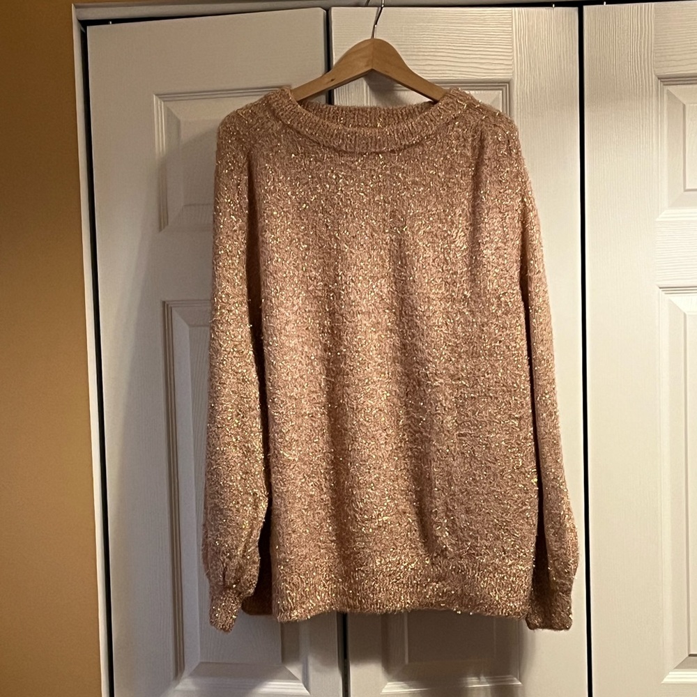Blush pink/rose gold sparkle thread Loft sweater - women’s XXL